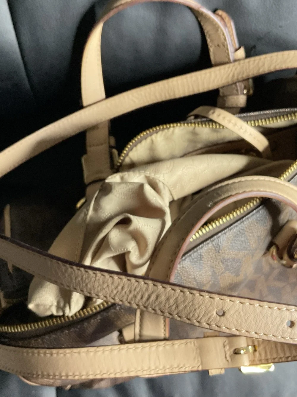 Michael Kors Brown MK Logo Messenger with Tan Trim and Gold Hardware